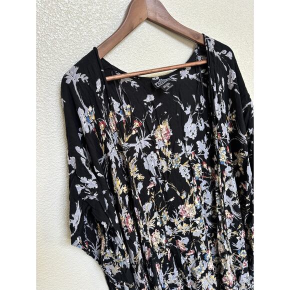 NEW Angie open floral coverup wrap black boho women's M hippie beachy relaxed - Picture 2 of 4